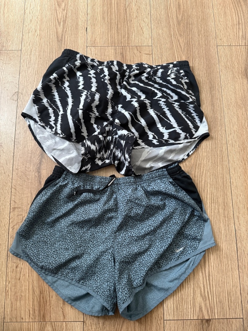 Nike Women’s Black/White Zebra Print & Gray Athletic Shorts Duo